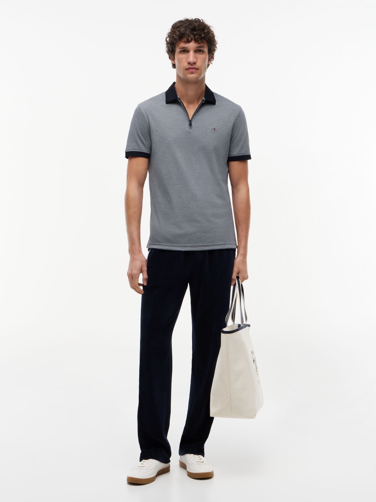 Performance Regular Fit Zip Oxford Polo Shirt — Blue