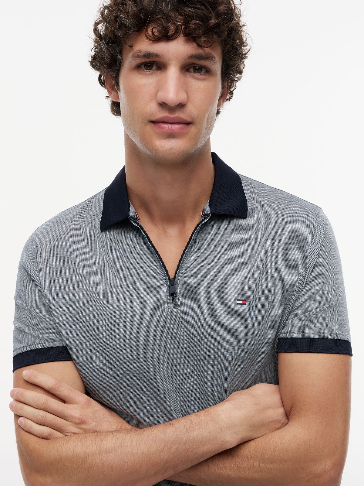 Performance Regular Fit Zip Oxford Polo Shirt — Blue