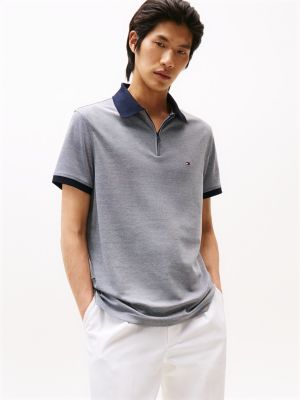 grey regular fit quarter-zip polo shirt for men tommy hilfiger