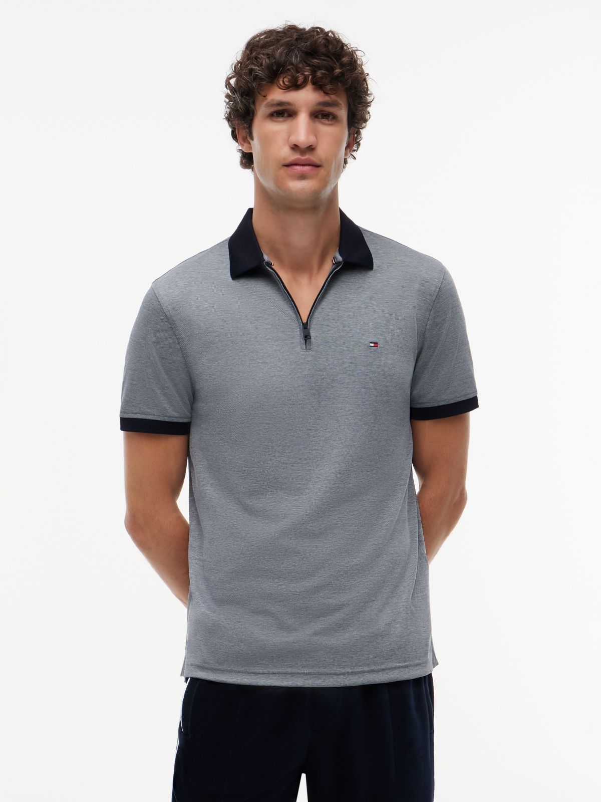Performance Regular Fit Zip Oxford Polo Shirt — Blue