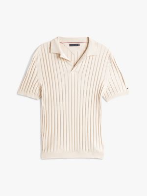 beige regular fit gebreid poloshirt voor heren - tommy hilfiger