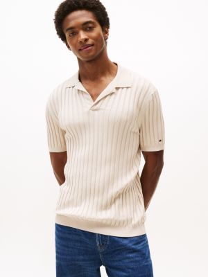 beige regular fit gebreid poloshirt voor heren - tommy hilfiger