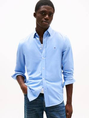 blue slim fit overhemd met button down-kraag voor heren - tommy hilfiger