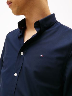 chemise ajustée à drapeau brodé bleu pour hommes tommy hilfiger