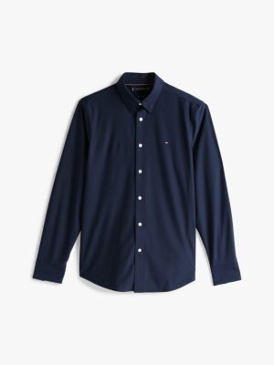 blauw slim fit overhemd met geborduurde vlag voor heren - tommy hilfiger