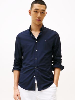 blue slim fit flag embroidery shirt for men tommy hilfiger