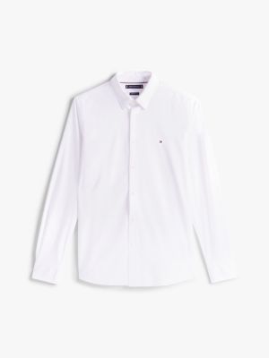 white slim fit flag embroidery shirt for men tommy hilfiger