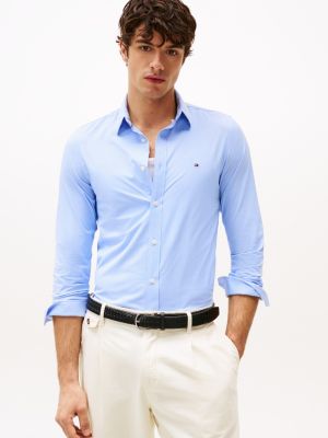 blue performance slim fit overhemd met ginghamruit voor heren - tommy hilfiger