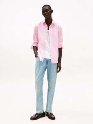 roze th flex slim fit overhemd voor heren - tommy hilfiger