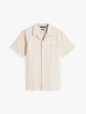 camicia regular fit a maniche corte beige da uomini tommy hilfiger