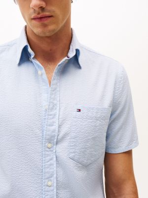 chemise coupe standard en seersucker bleu pour hommes tommy hilfiger