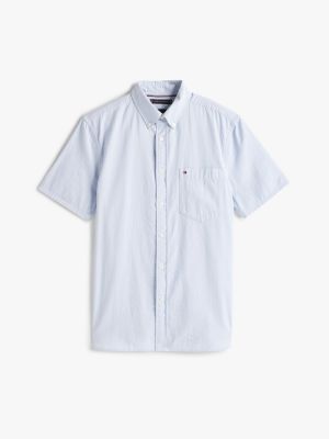 blue regular fit seersucker short sleeve shirt for men tommy hilfiger