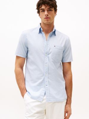 chemise coupe standard en seersucker bleu pour hommes tommy hilfiger