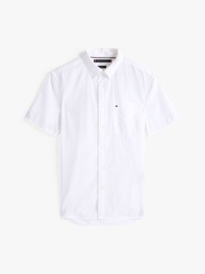 white regular fit seersucker short sleeve shirt for men tommy hilfiger