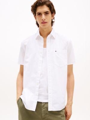 white regular fit seersucker short sleeve shirt for men tommy hilfiger