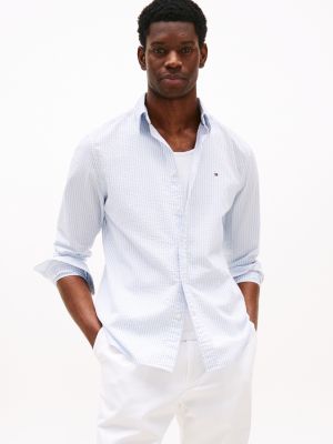 chemise coupe standard en seersucker blue pour hommes tommy hilfiger