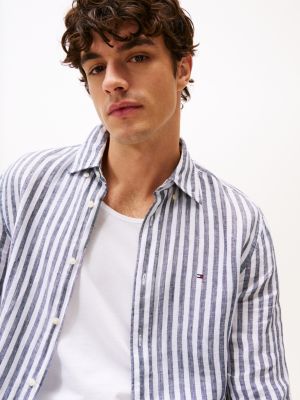 camicia regular fit in lino a righe multicolore da uomini tommy hilfiger