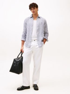 multi regular fit stripe linen shirt for men tommy hilfiger