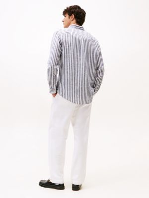 multi regular fit stripe linen shirt for men tommy hilfiger