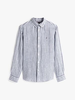 camicia regular fit in lino a righe multicolore da uomini tommy hilfiger