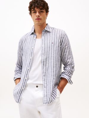 camicia regular fit in lino a righe multicolore da uomini tommy hilfiger