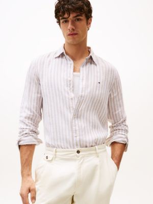 multi regular fit stripe linen shirt for men tommy hilfiger