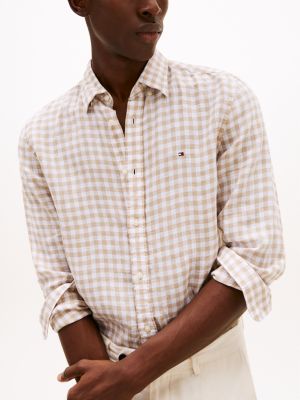 camicia regular fit in lino a quadretti vichy multicolore da uomini tommy hilfiger