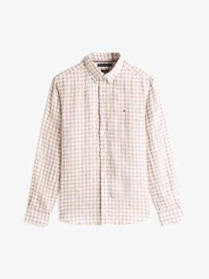 camicia regular fit in lino a quadretti vichy multicolore da uomini tommy hilfiger