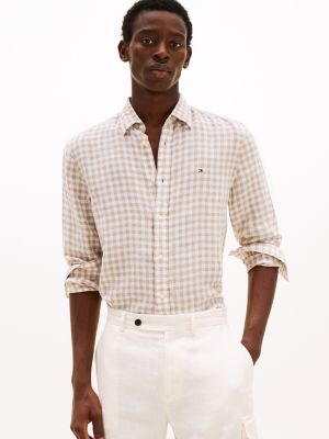 camicia regular fit in lino a quadretti vichy multicolore da uomini tommy hilfiger