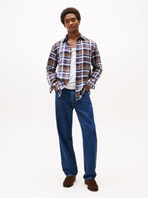 camicia regular fit in lino a quadri multicolore da uomini tommy hilfiger