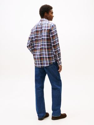 camicia regular fit in lino a quadri multicolore da uomini tommy hilfiger