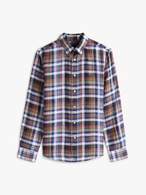 camicia regular fit in lino a quadri multicolore da uomini tommy hilfiger