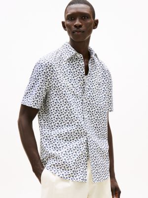 grey flex popeline-hemd mit tropischem print für herren - tommy hilfiger