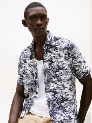 multi tropical print pure linen shirt for men tommy hilfiger