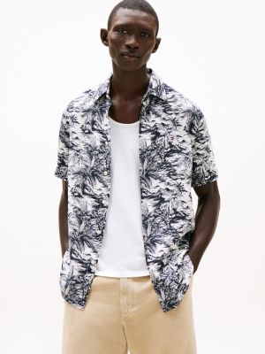 multi tropical print pure linen shirt for men tommy hilfiger