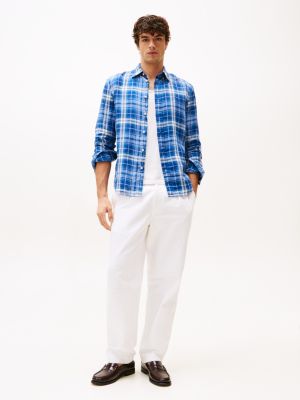 camicia regular fit in lino a quadri multicolore da uomini tommy hilfiger