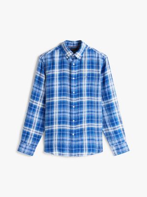 camicia regular fit in lino a quadri multicolore da uomini tommy hilfiger