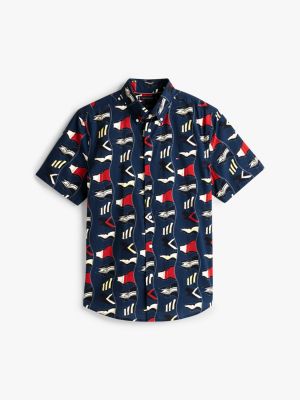 multi regular fit flag print poplin shirt for men tommy hilfiger