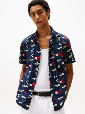 multi regular fit poplin overhemd met vlaggenprint voor heren - tommy hilfiger