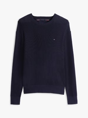 blue textured crew neck jumper for men tommy hilfiger