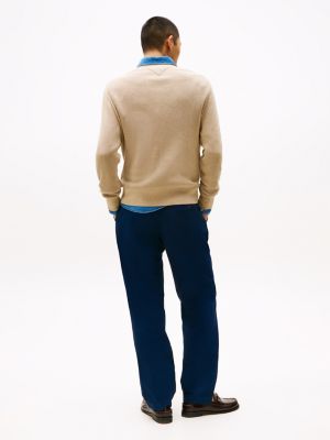 beige textured crew neck jumper for men tommy hilfiger