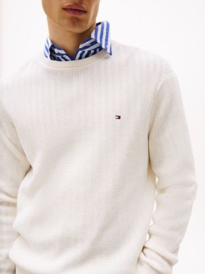 white textured crew neck jumper for men tommy hilfiger