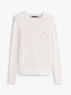 white textured crew neck jumper for men tommy hilfiger