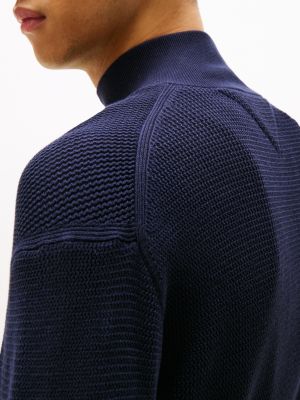 blue textured quarter-zip jumper for men tommy hilfiger