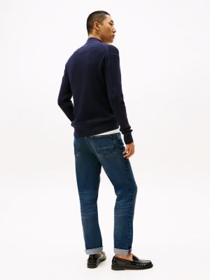 blauw getextureerde trui met ritshals voor heren - tommy hilfiger