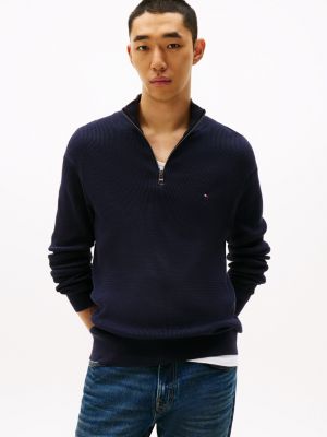 blue textured quarter-zip jumper for men tommy hilfiger