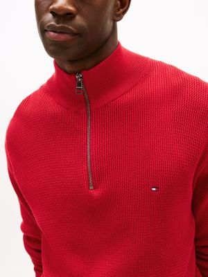 red textured quarter-zip jumper for men tommy hilfiger