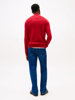 red textured quarter-zip jumper for men tommy hilfiger