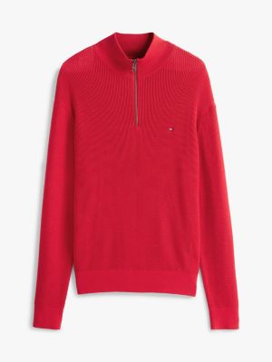 red textured quarter-zip jumper for men tommy hilfiger