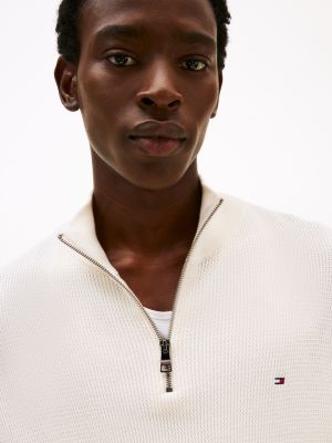 white textured quarter-zip jumper for men tommy hilfiger